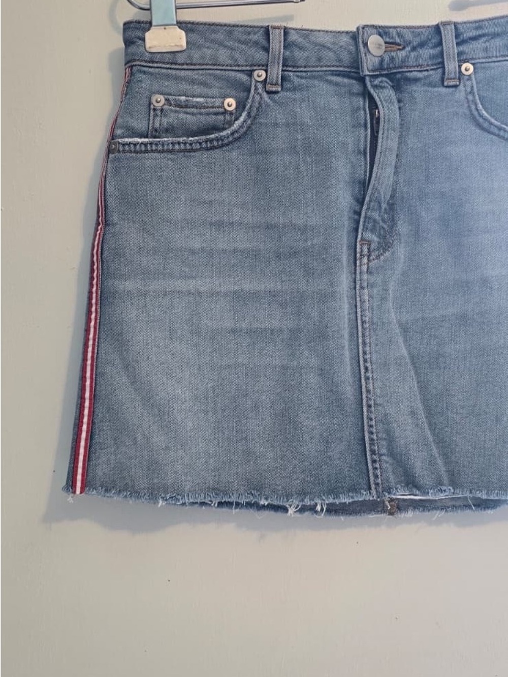 Sundry Light Blue Denim Skirt with Contrast Stitching - Picture 5 of 14